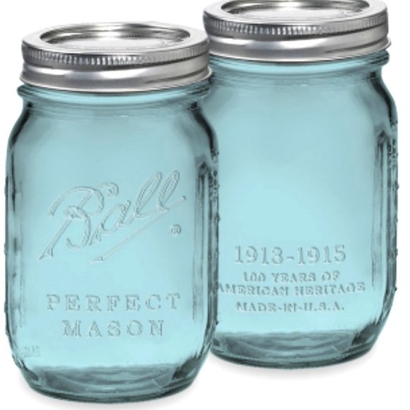 Set of Two New 100th Anniversary Blue 16oz Ball Heritage Jars - Collectible - Picture 1 of 1